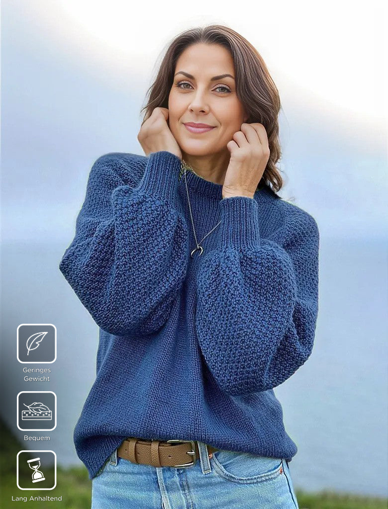 Beautiful monochrome blue sweater with balloon sleeves