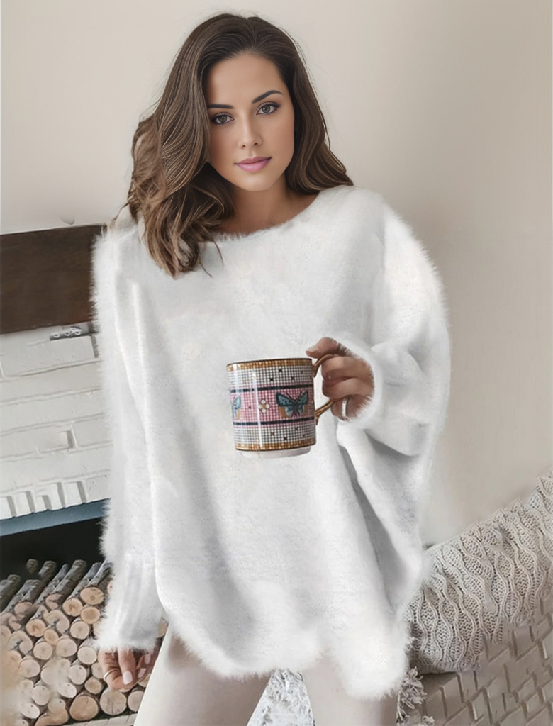 Fuzzy long sleeve sweater in a relaxed look