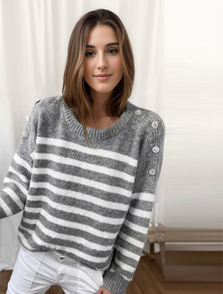 Chic striped long sleeve sweater