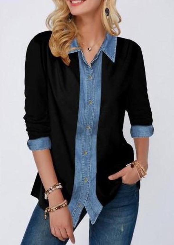 Two Looks in 1 Denim Black Blouse