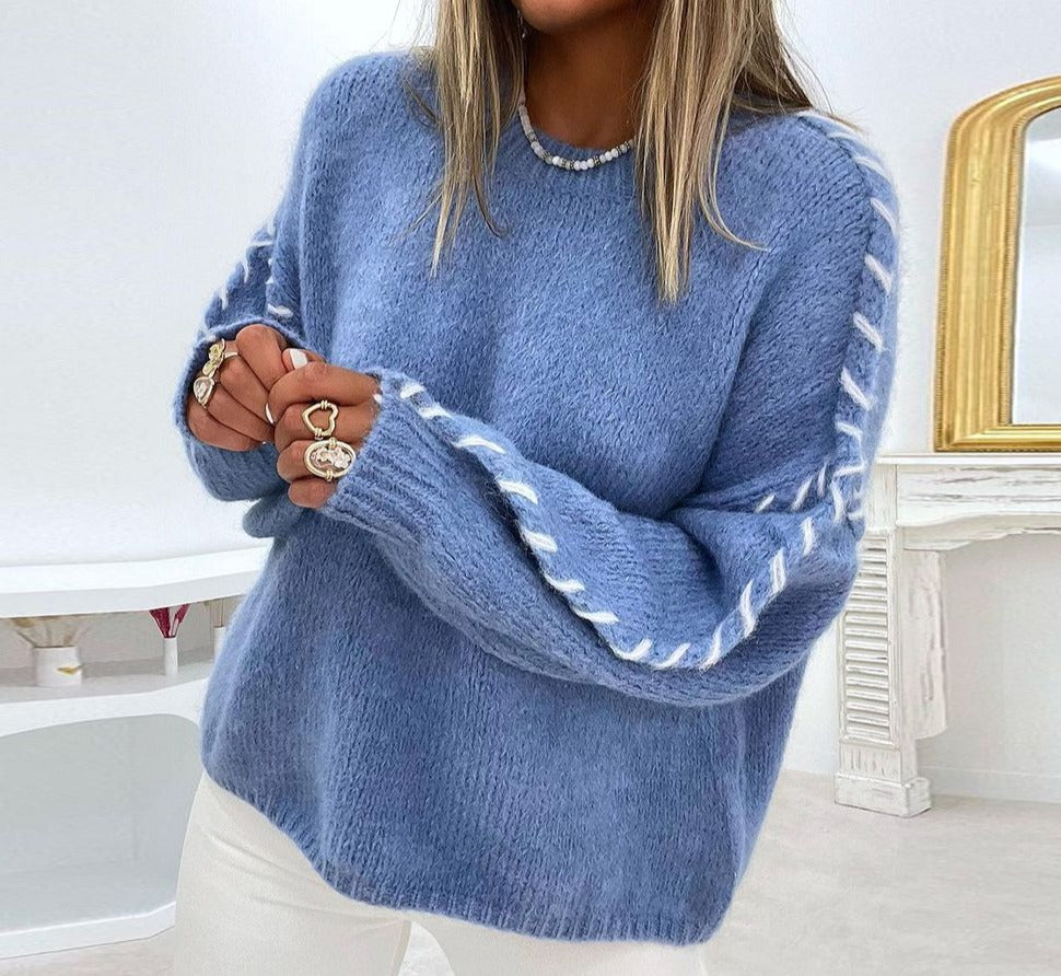 Young monochrome blue long sleeve sweater