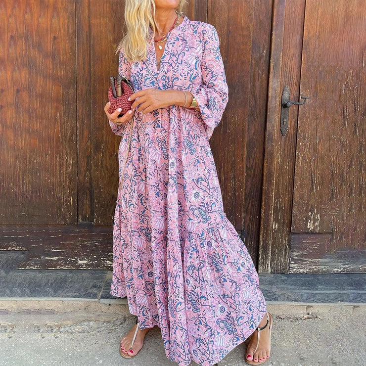 Pink maxi dress with cute print