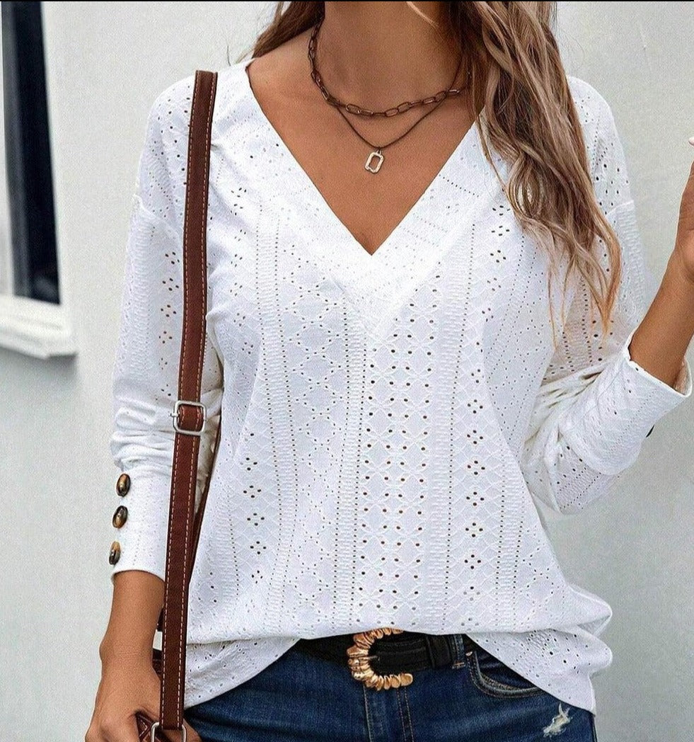 White plain top with V-neck