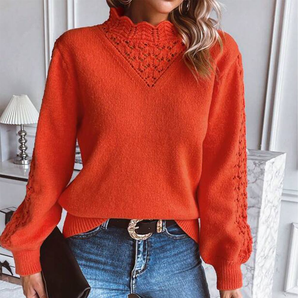 Orange solid color sweater with turtleneck