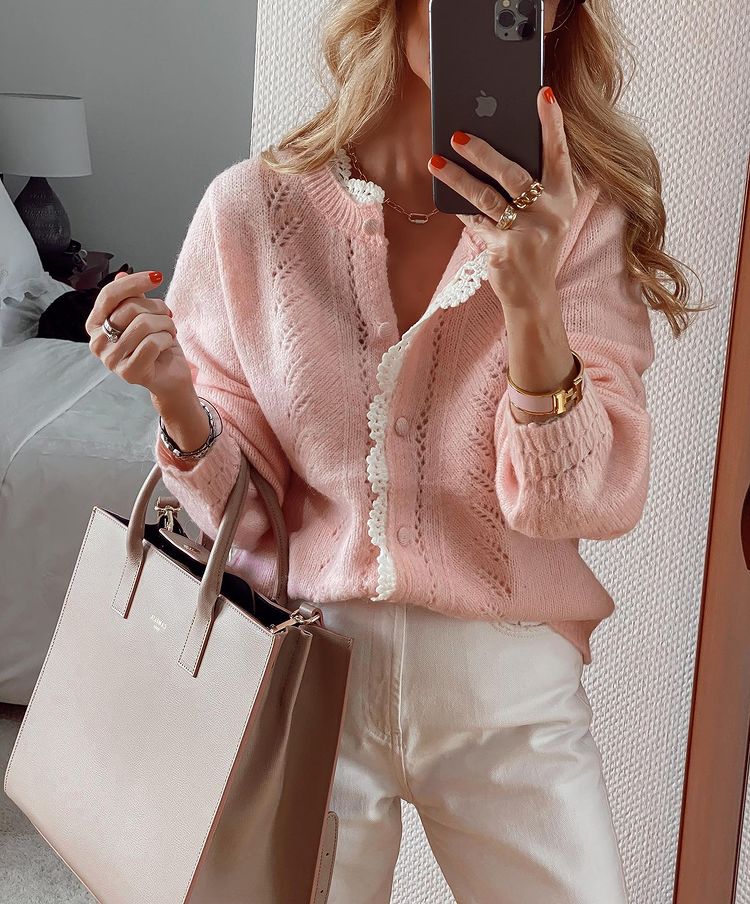 Pink solid color long sleeve outerwear