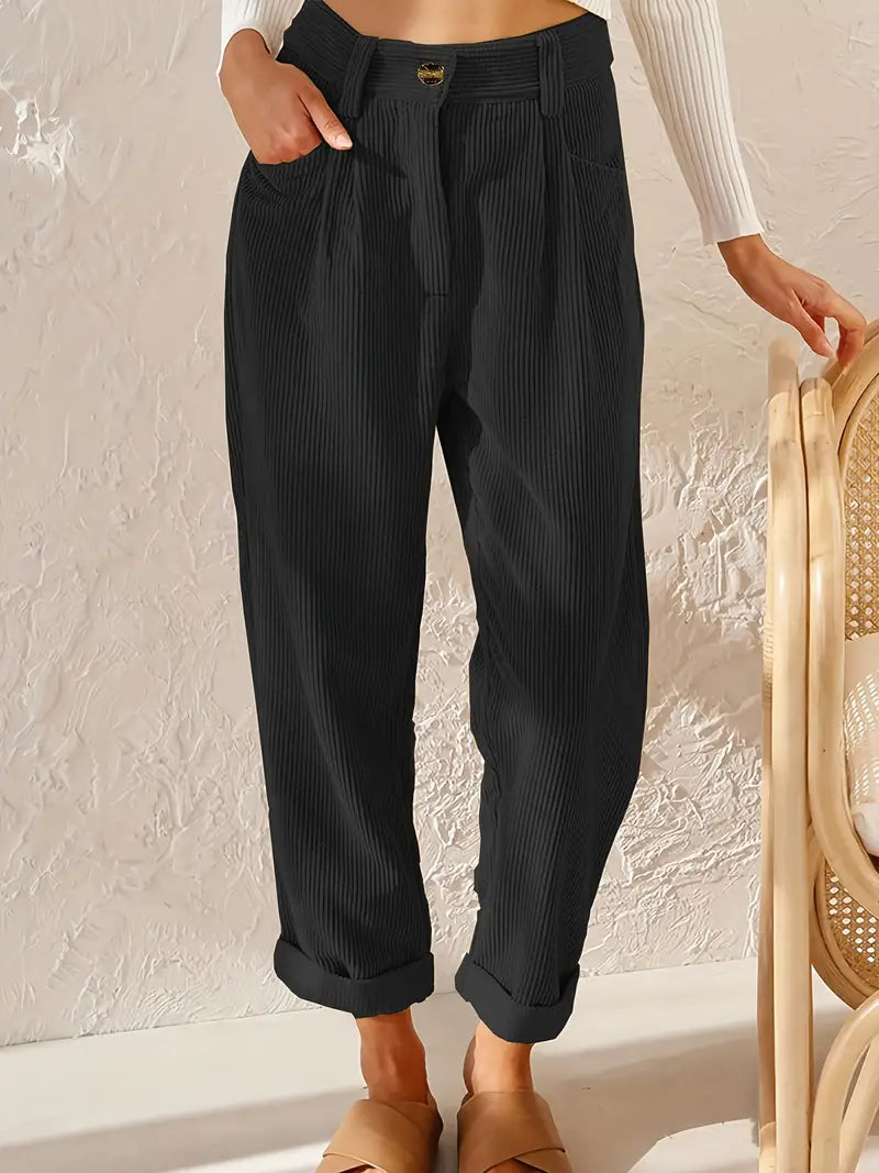 Black Corduroy Culotte Comfort Pants