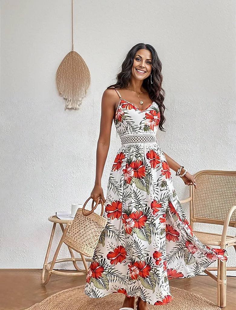 Romantic sleeveless maxi dress with floral print