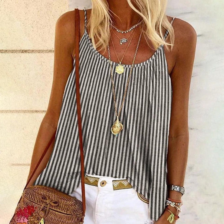 Casual sleeveless stripe print top