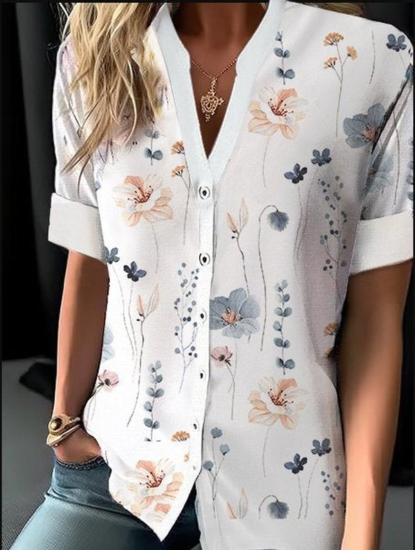 Chic white floral top with short sleeves