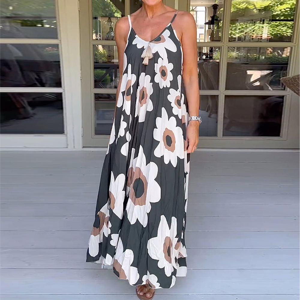 Romantic Sleeveless Floral Print Midi Dress