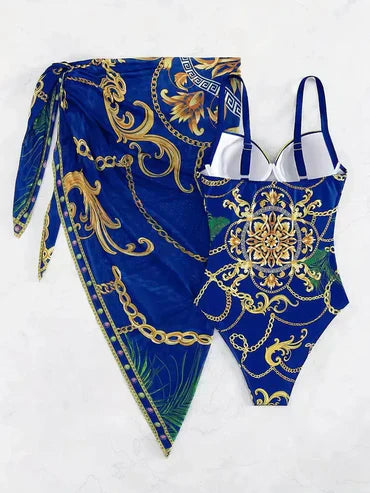 Elegant sleeveless swimwear with blue print