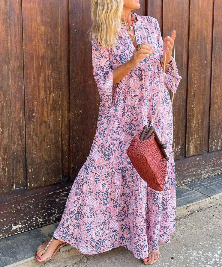 Pink maxi dress with cute print