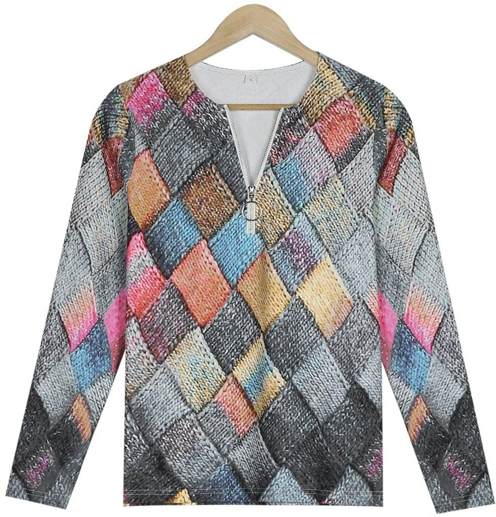 Attractive top with geometric print and V-neck