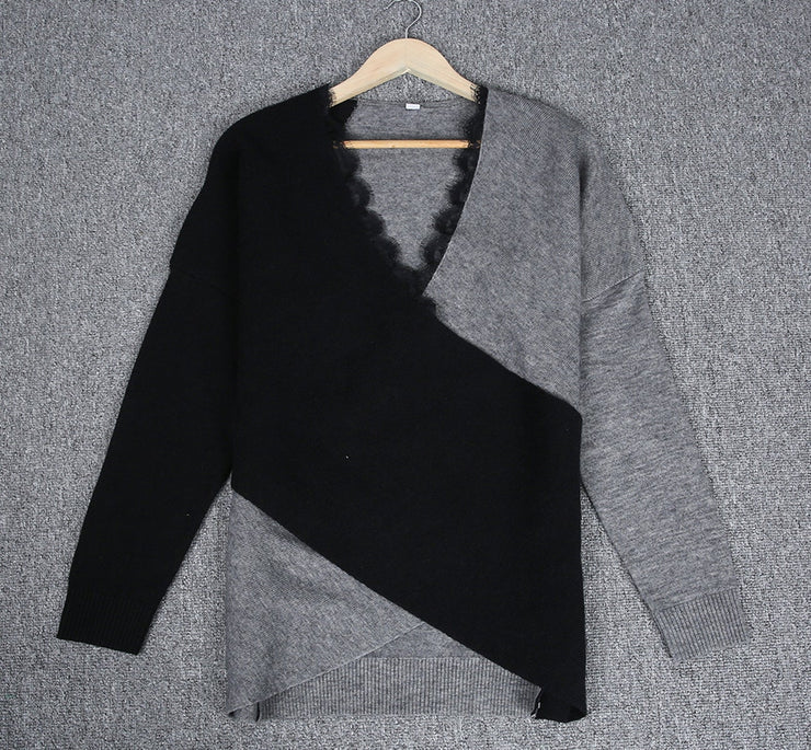 Draped in style color block long sleeve sweater