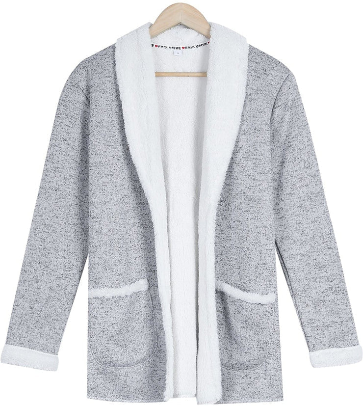 Cosy grey and white double pocket cardigan