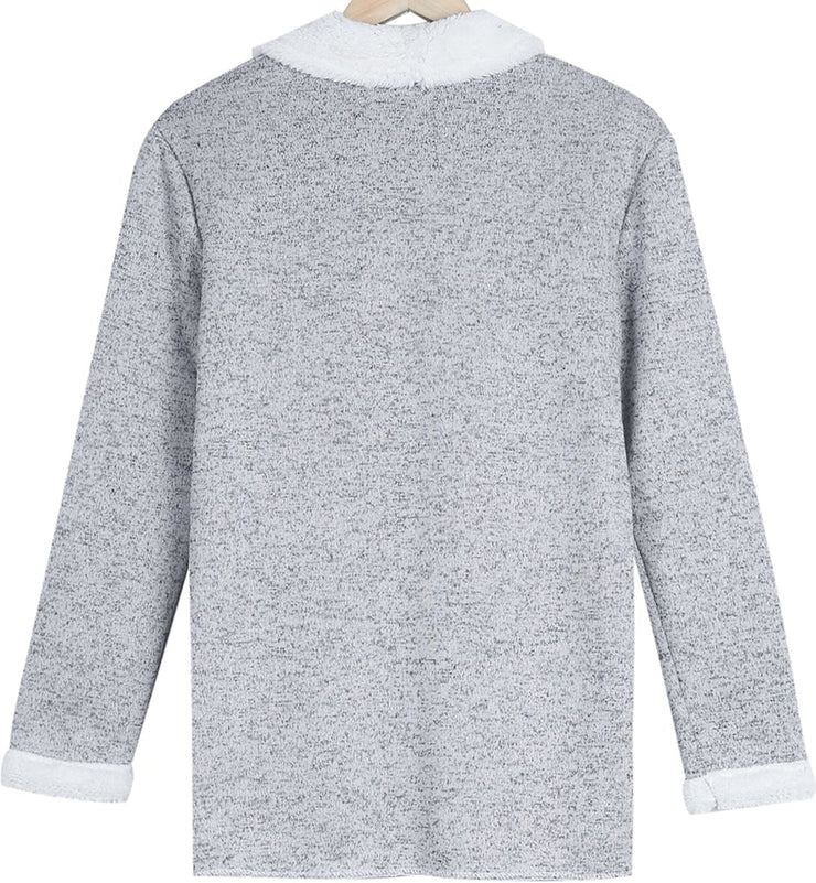 Cosy grey and white double pocket cardigan