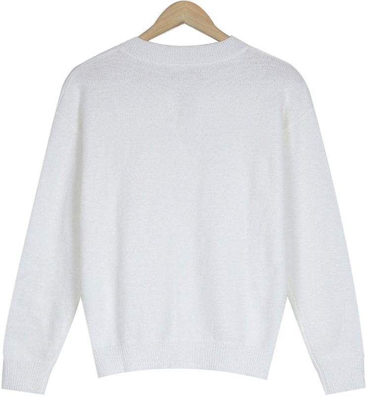 Classic plain white sweater with button placket