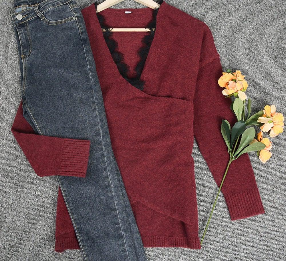 Burgundy Criss-Cross Draped long sleeve top