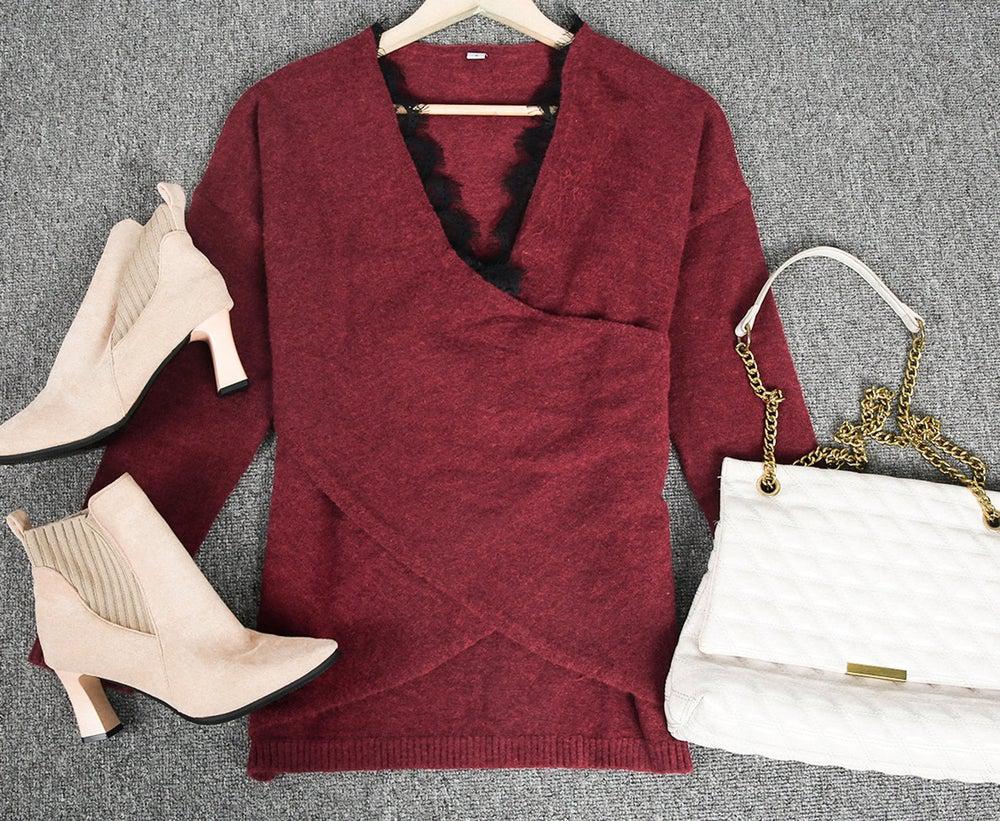 Burgundy Criss-Cross Draped long sleeve top