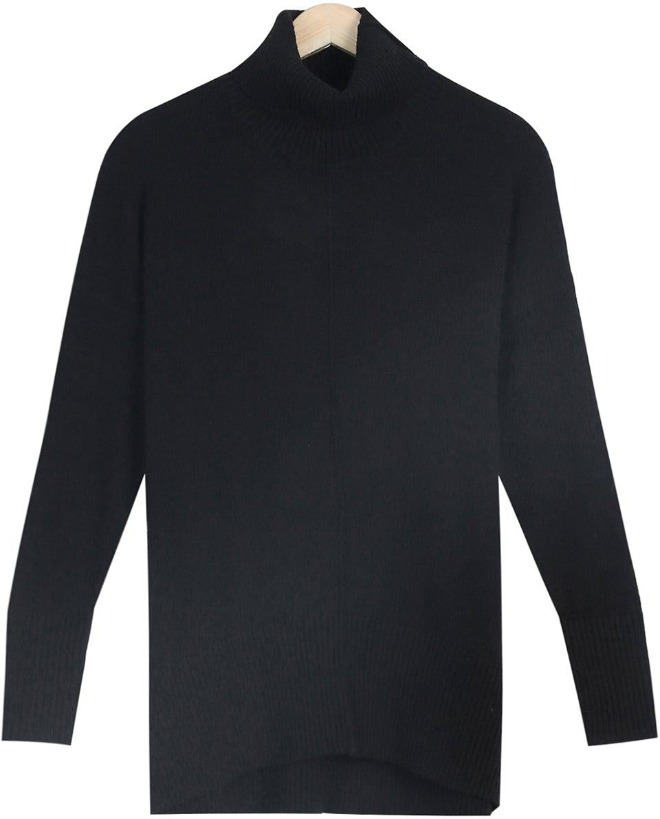 Black monochrome long sleeve sweater with high neckline