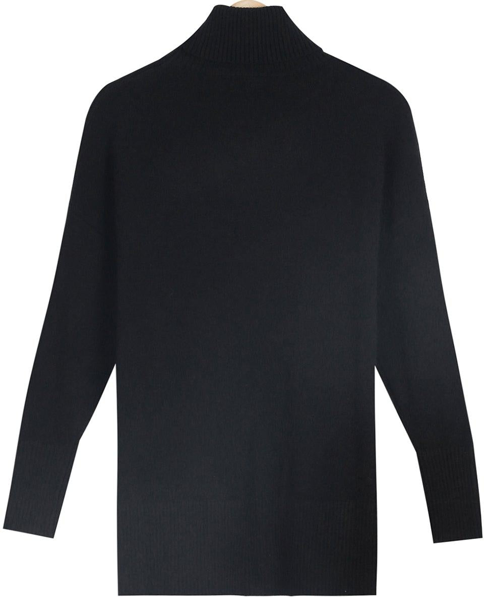 Black monochrome long sleeve sweater with high neckline