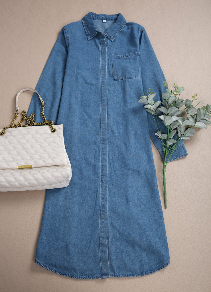 Oversized chambray denim button placket midi dress