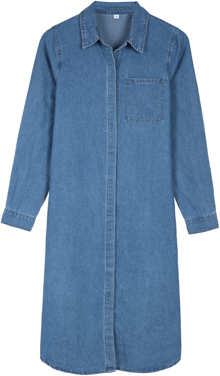 Oversized chambray denim button placket midi dress