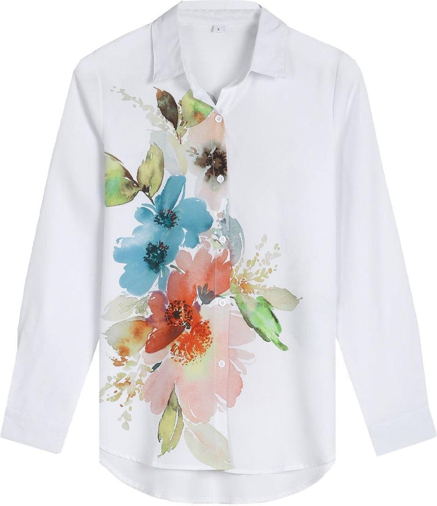 Watercolor flower button placket tunic blouse