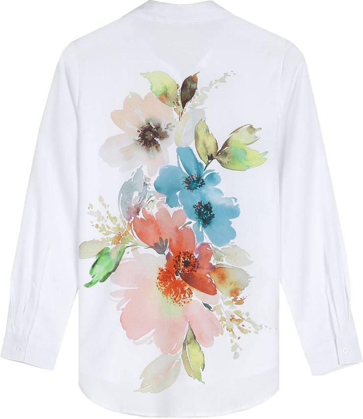 Watercolor flower button placket tunic blouse