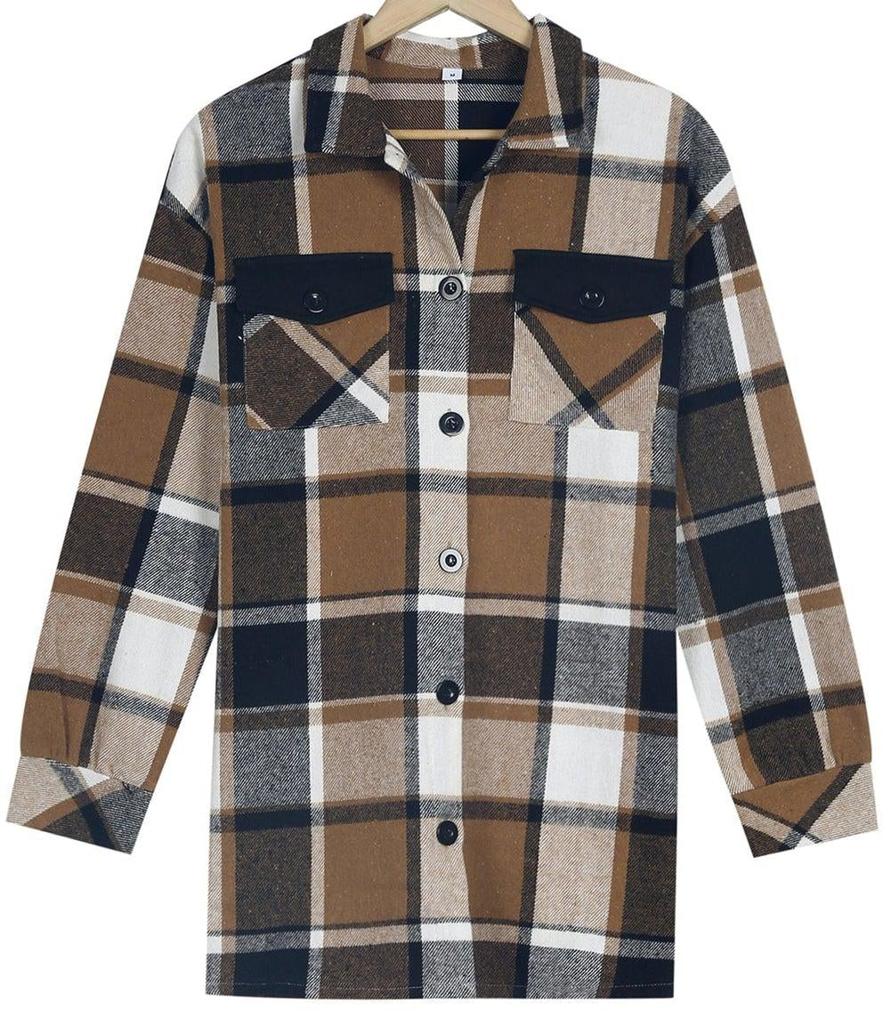 Stylish coffee outerwear with check print