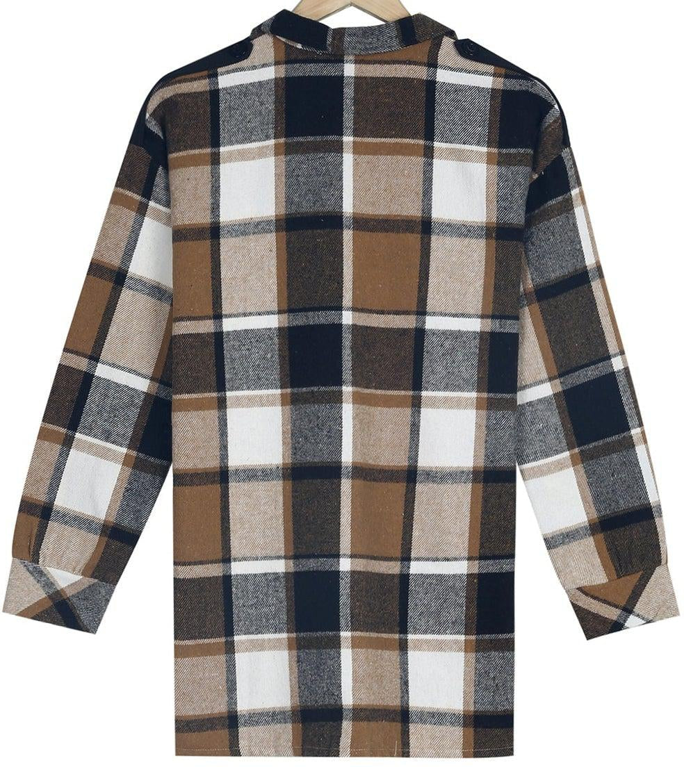 Stylish coffee outerwear with check print