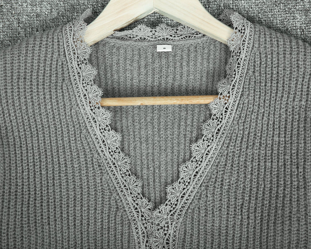 Grey lace patchwork sweater