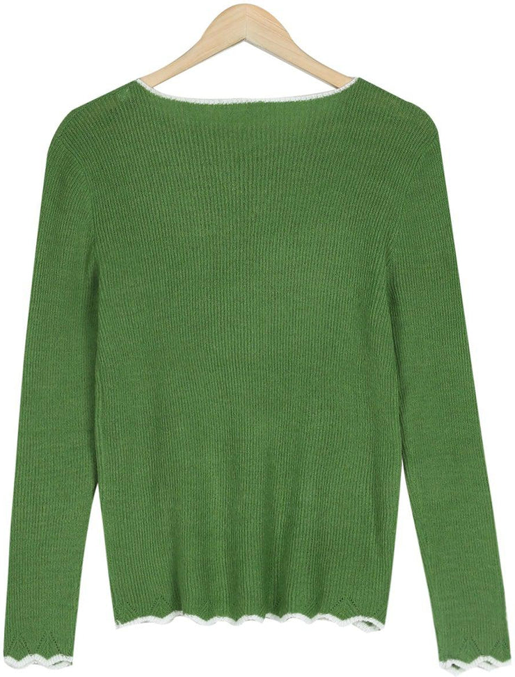 Olive long sleeve sweater with white hem