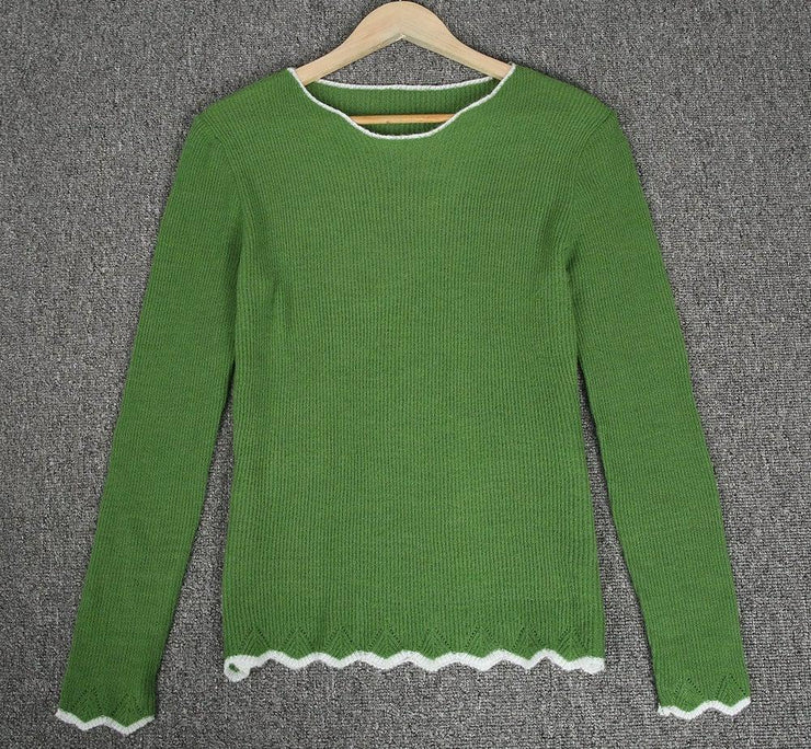 Olive long sleeve sweater with white hem