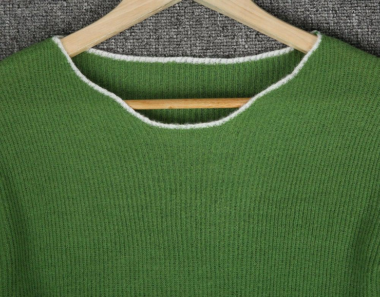 Olive long sleeve sweater with white hem