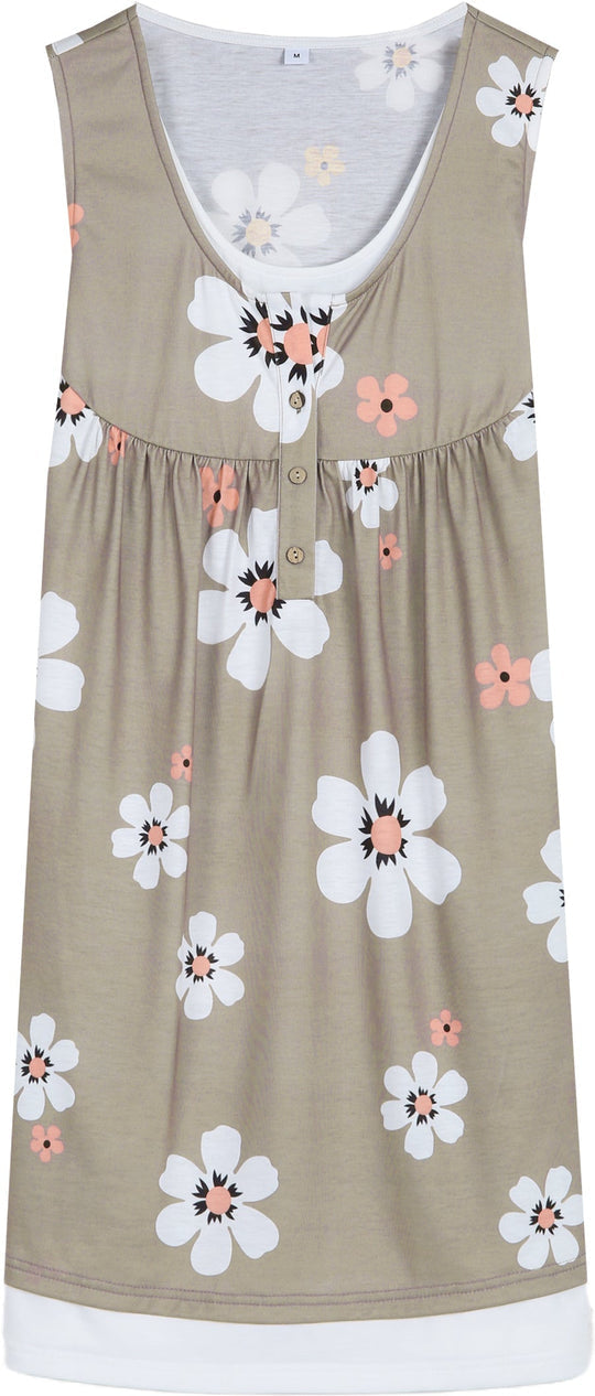 Retro Flower Coffee Brown Button placket Twofer dress