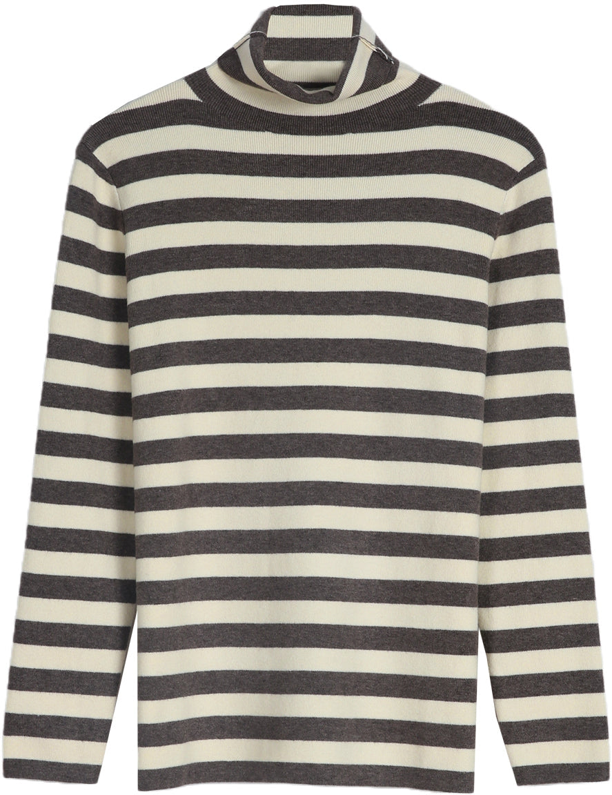 Neutral and coffee Horizontal striped turtleneck sweater