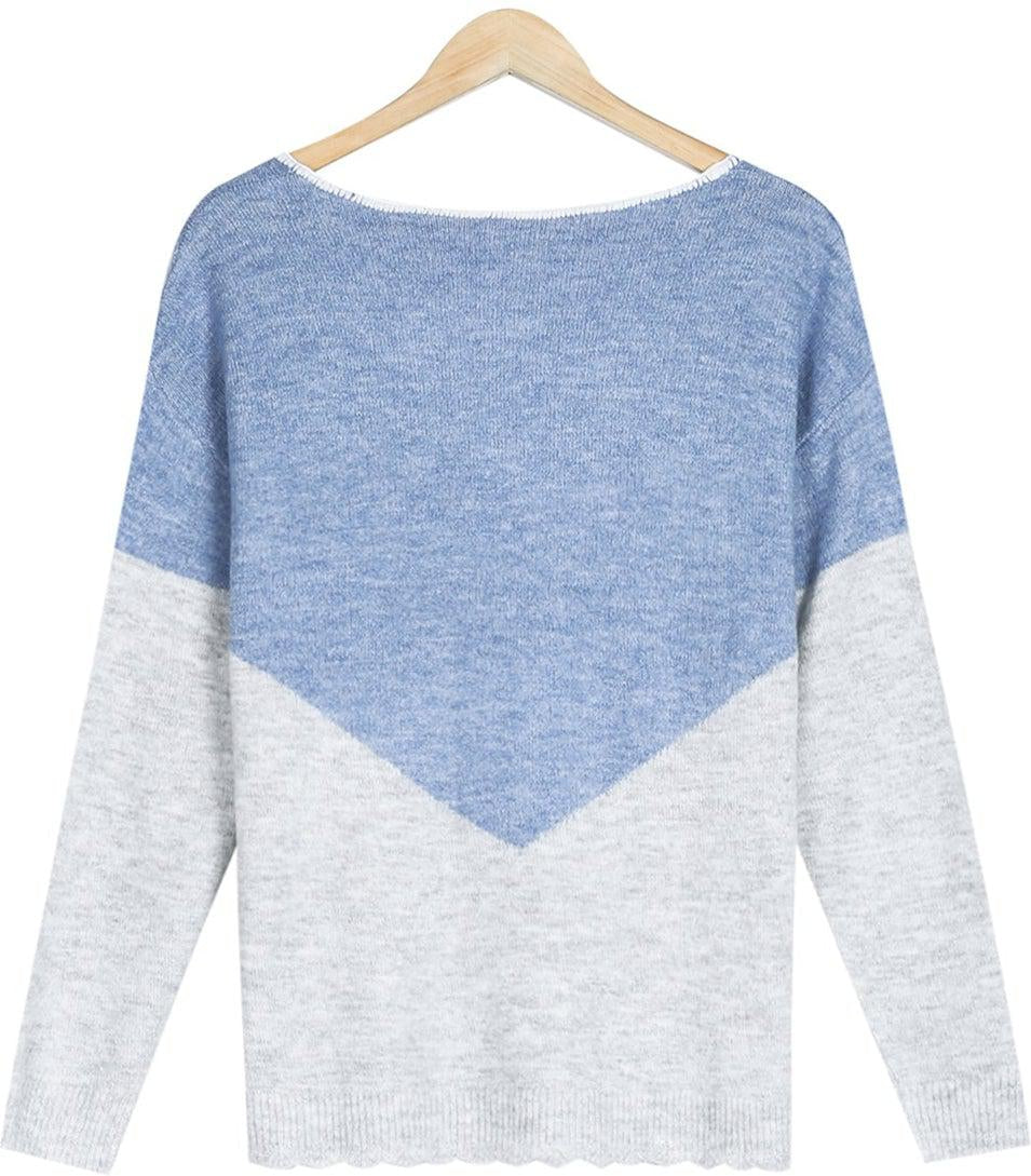 Sky blue and white color block sweater