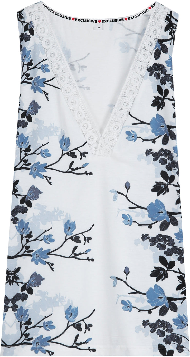 Blue flower sleeveless V-neck summer cami