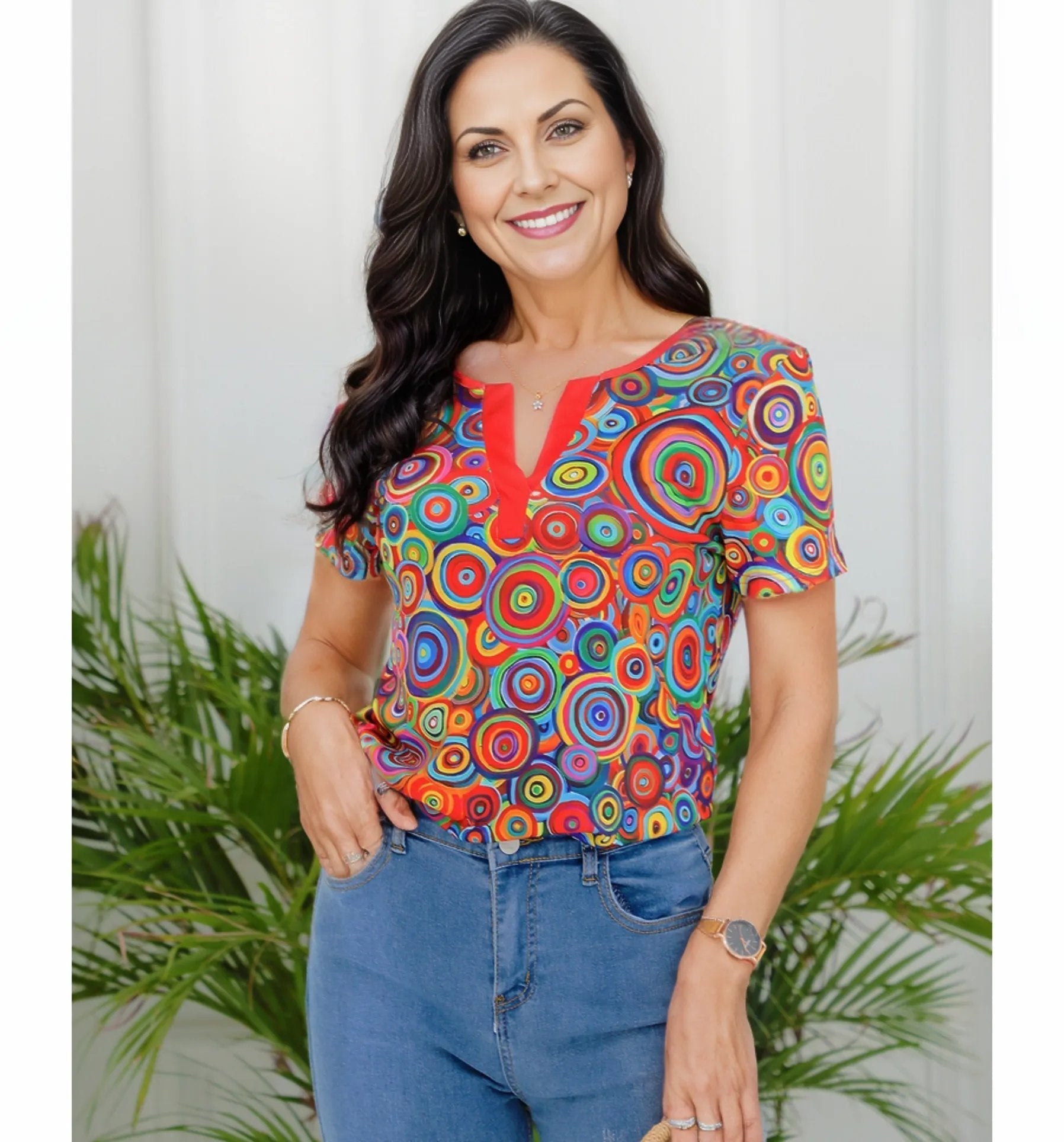 Stylish multicolor short sleeve top