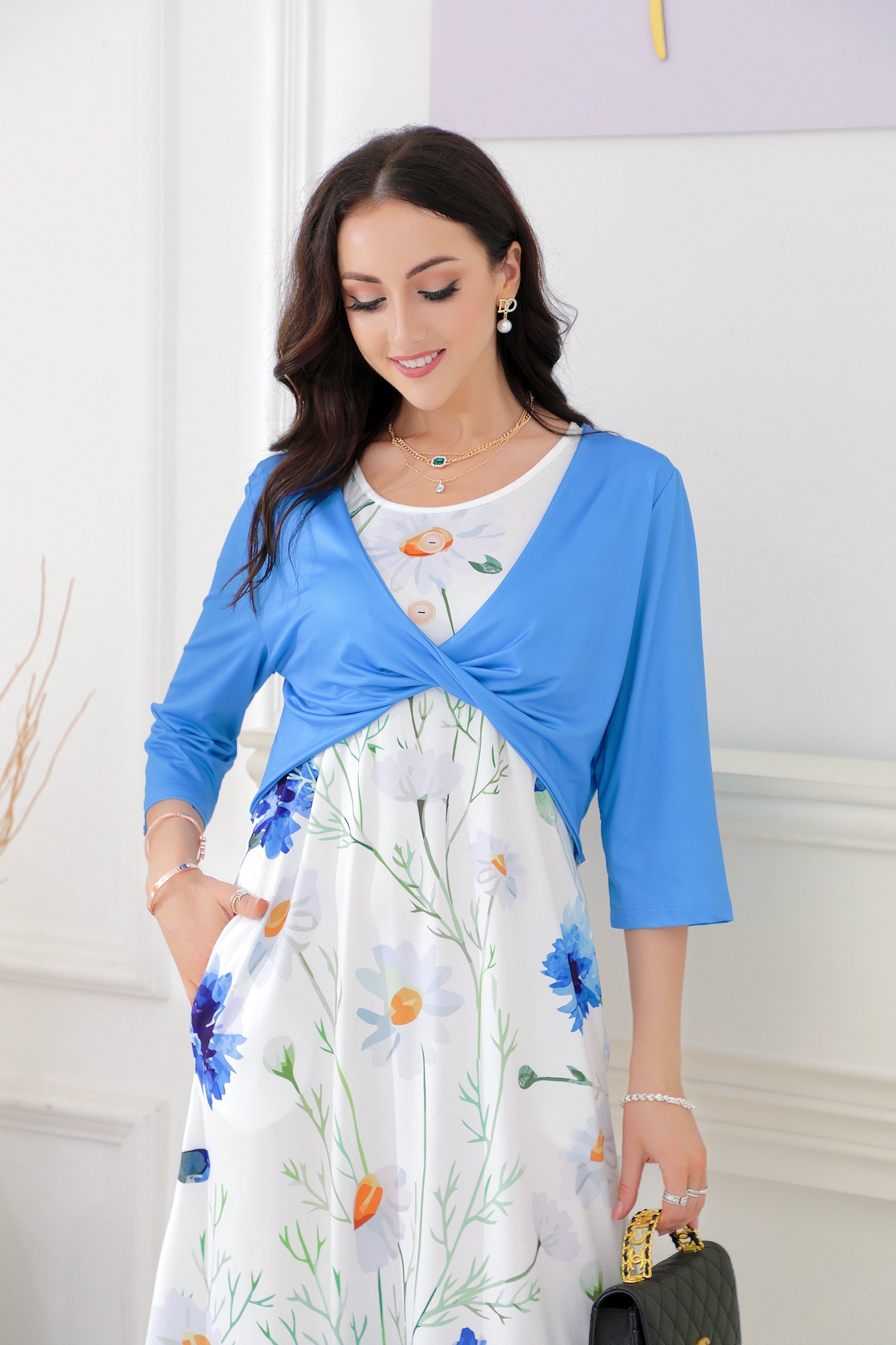 Juvenile blue midi dress with side pockets