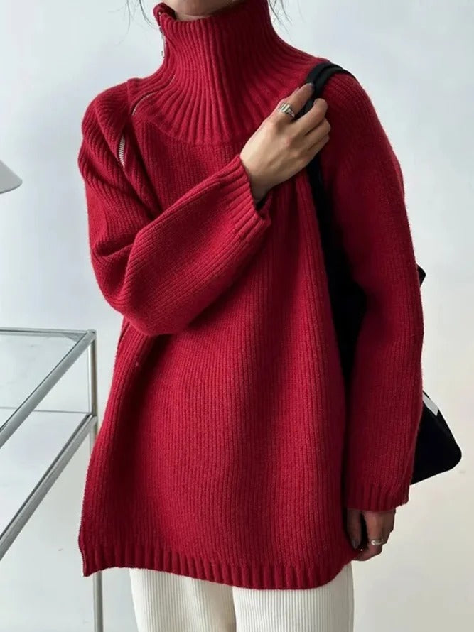 Red monochrome high neck sweater