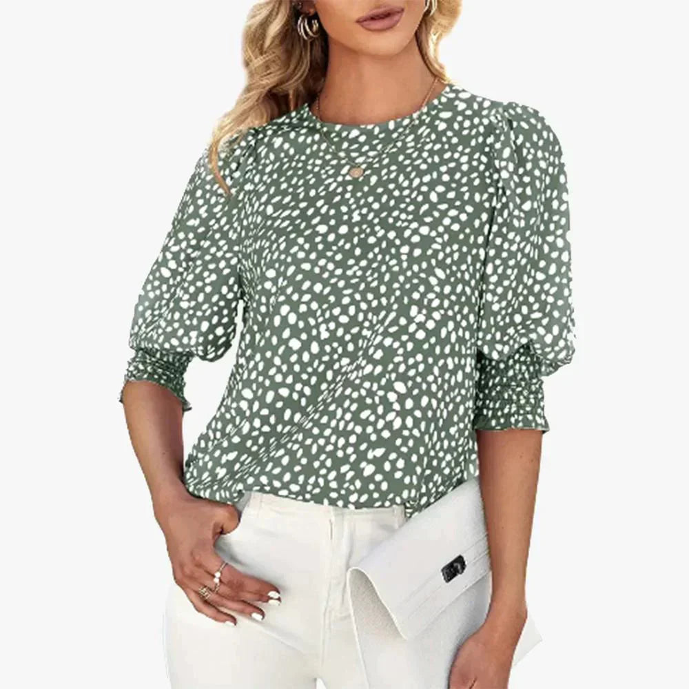 Green Print Round Neck Top