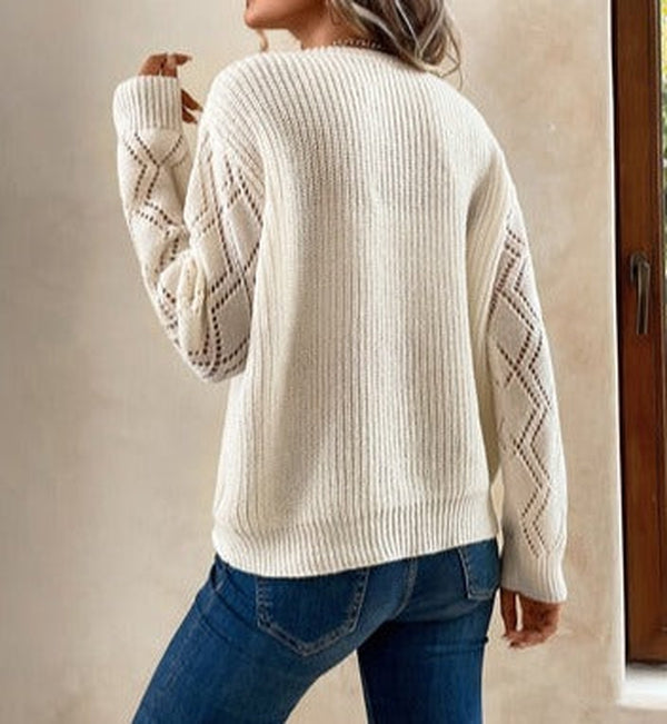 Elegant long sleeve sweater with color block