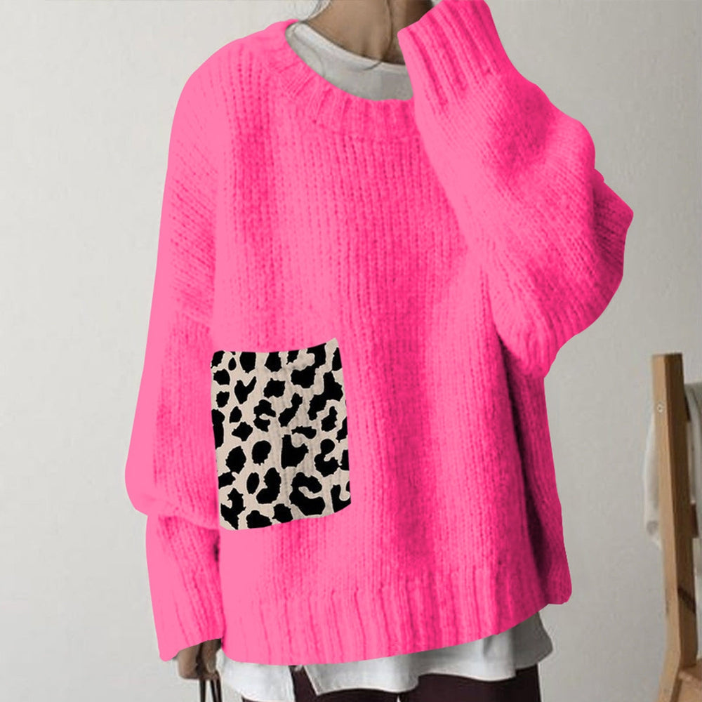 Rose red leopard print long sleeve sweater