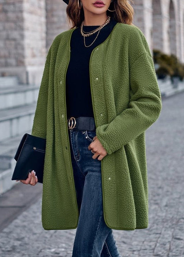 Green solid color cardigan with long sleeves