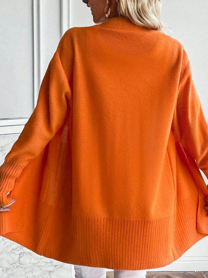 Orange solid colour cardigan with long sleeves