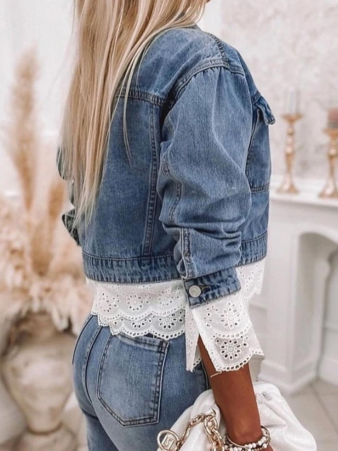 Blue patchwork denim outerwear