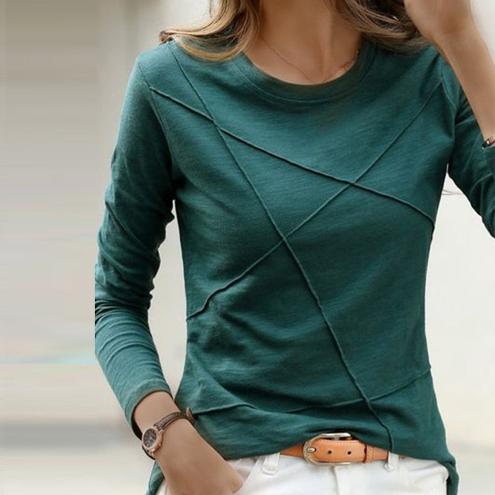 Forest green long sleeve top with round neck