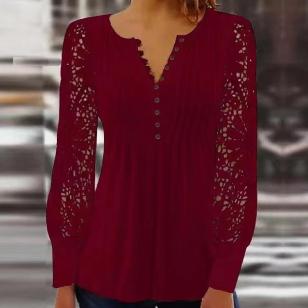 Elegant long sleeve monochrome burgundy top